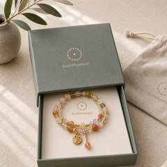 Multicolored Rutilated Quartz Fu Character Auspiciousness Bracelet featuring Rutilated Quartz, Fu Character