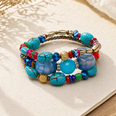 Multilayer Irregular Turquoise Agate Beads Blessing Bracelet featuring Turquoise, Green Agate, Black Onyx