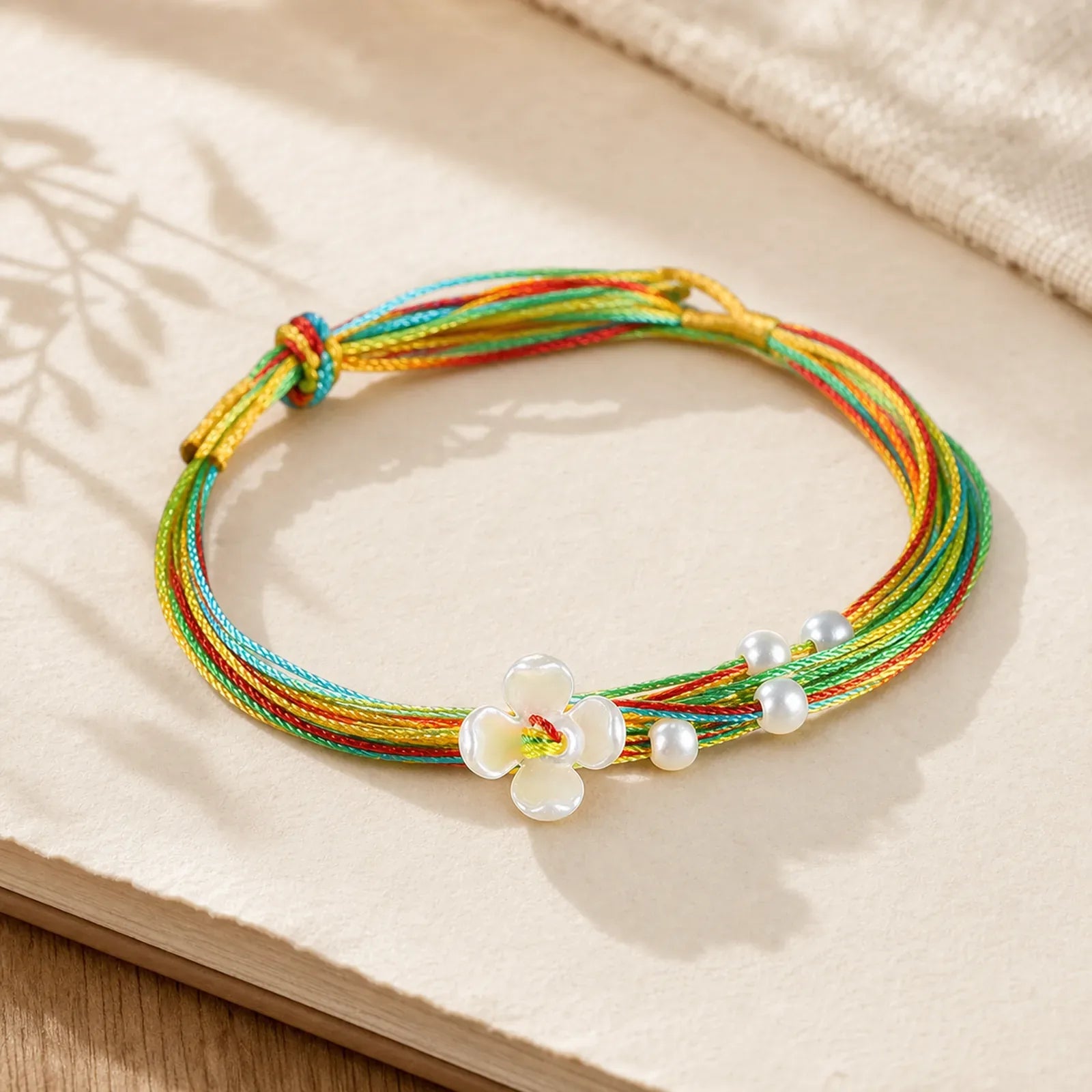 Multiple Colorful String Zongzi Peach Blossoms Connection Bracelet featuring Red String