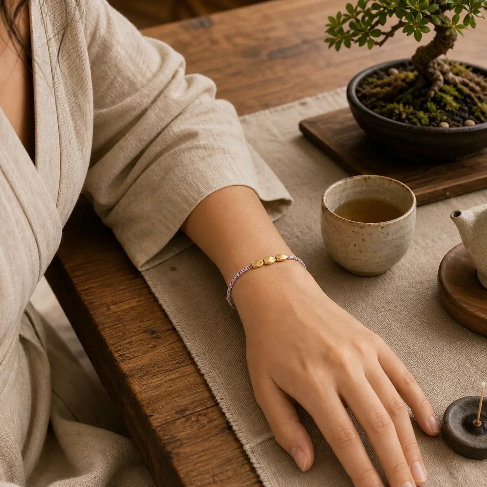 Multiple Colors String Golden Copper Beads Balance Bracelet featuring Copper