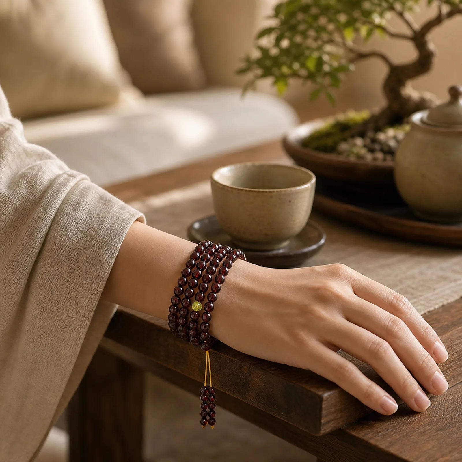 Natural 108 Mala Beads Amber Clear Anxiety Bracelet featuring Amber