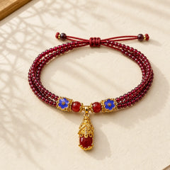 Natural 3mm Garnet Beads PiXiu Flower Purification Multilayer Bracelet featuring Garnet, Pixiu, Copper