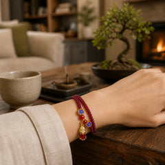 Natural 3mm Garnet Beads PiXiu Flower Purification Multilayer Bracelet featuring Garnet, Pixiu, Copper