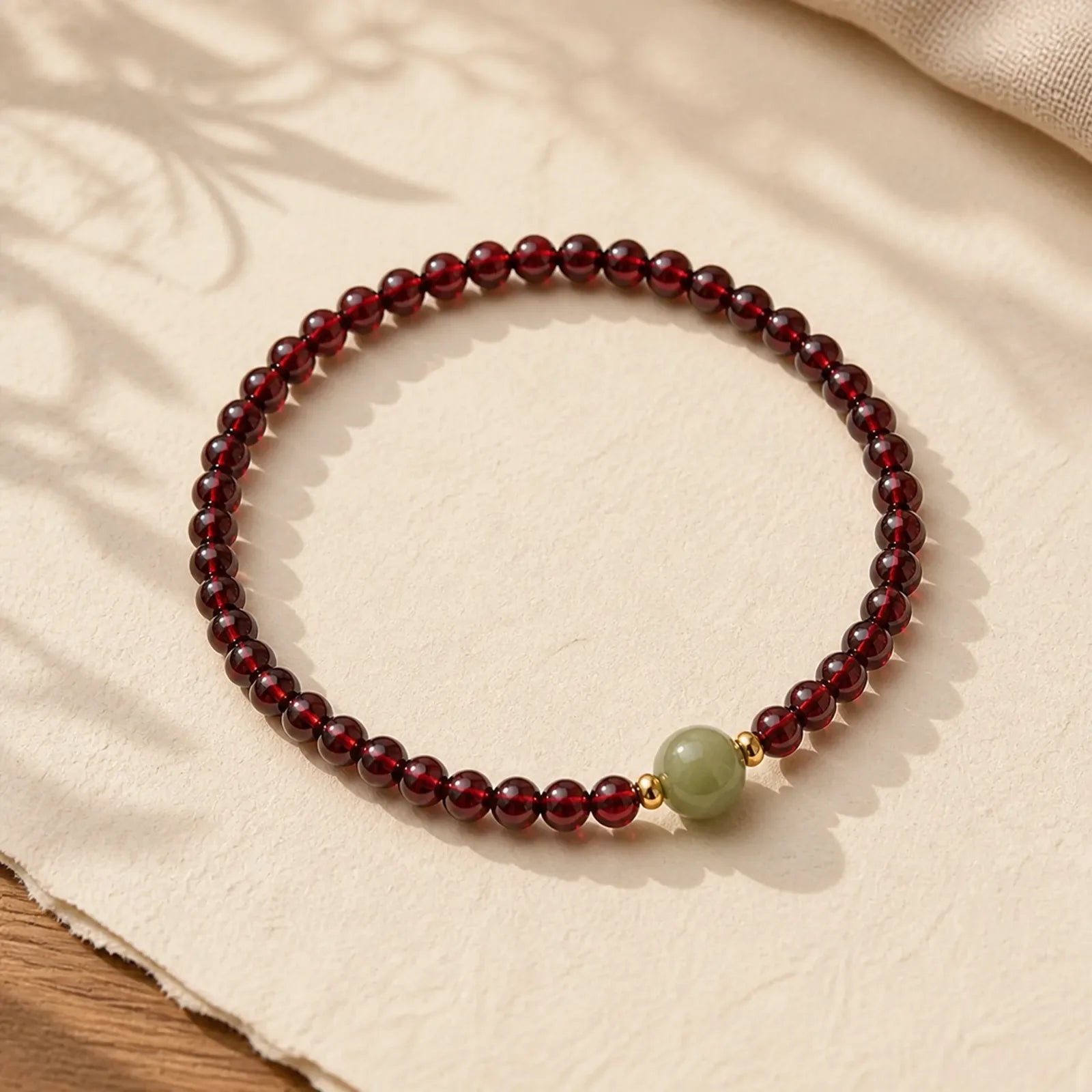 Natural 3mm Ultra-thin Garnet Hetian Jade Beads Stability Bracelet featuring Garnet, Jade, Copper