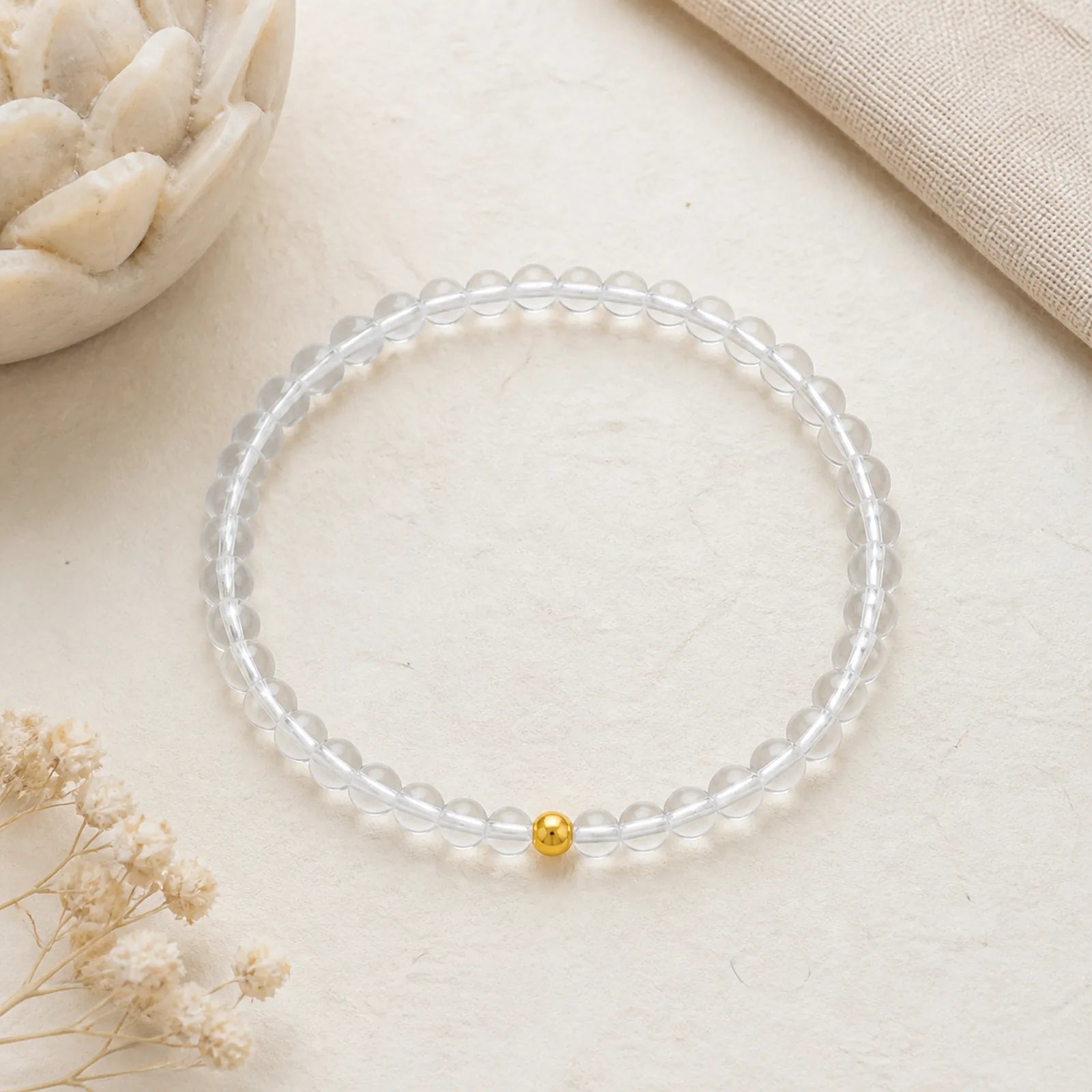Natural 4mm Clear Quartz Meditation Bracelet featuring Clear Quartz / White Crystal