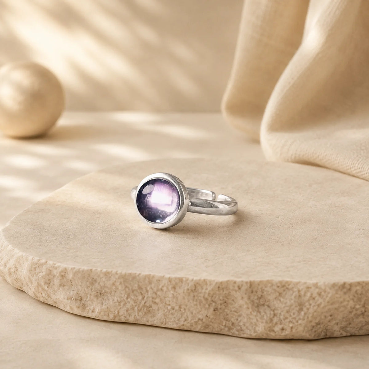 Natural 925 Sterling Silver Amethyst Adjustable Balance Ring featuring Silver, Amethyst