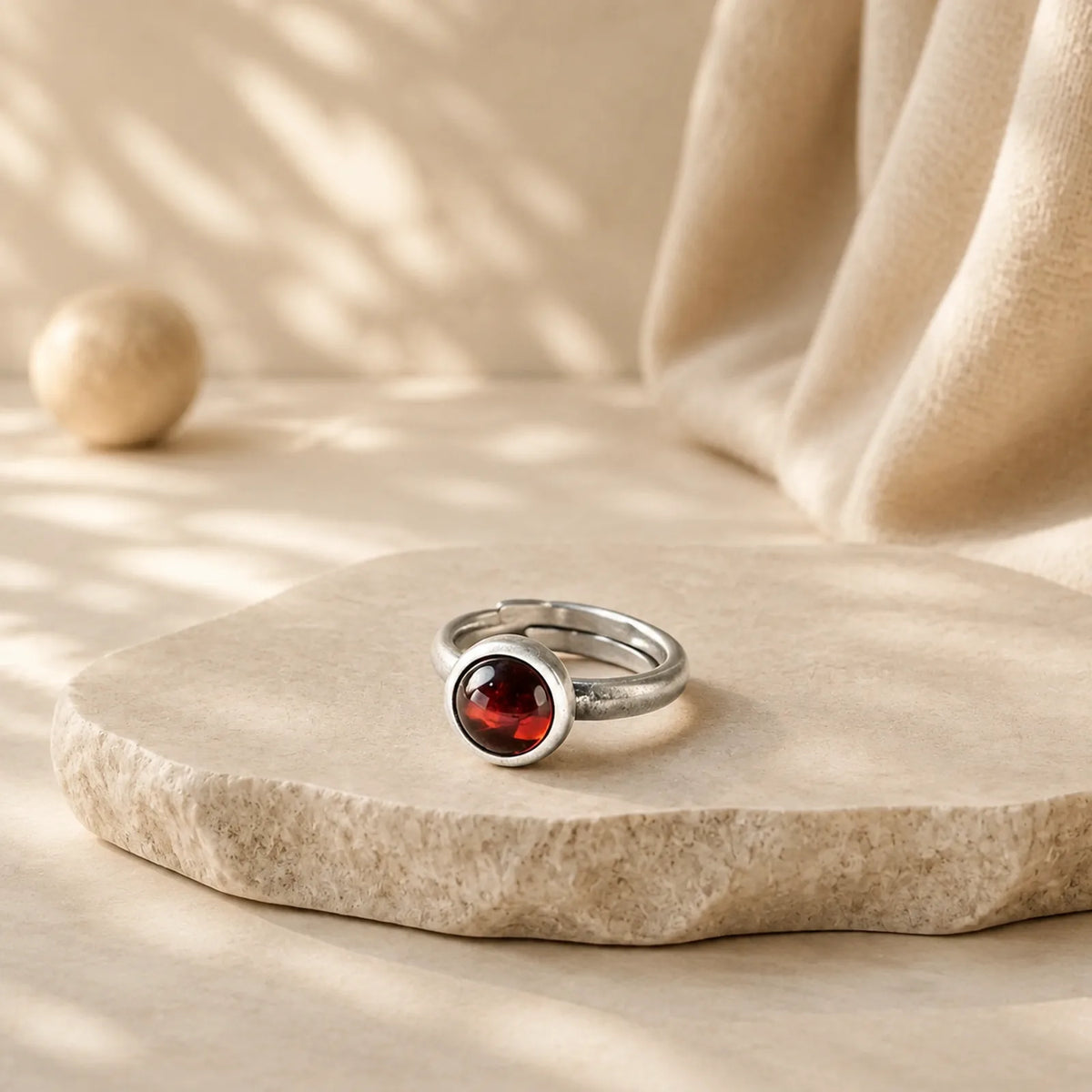 Natural 925 Sterling Silver Garnet Adjustable Protection Ring featuring Silver, Garnet