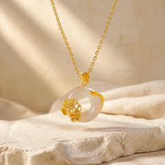 Natural 925 Sterling Silver White Chalcedony Peace Buckle Peach Blossom Butterfly Positive Necklace Pendant featuring Silver, Chalcedony, Peace Buckle
