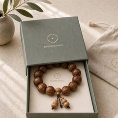 Natural Abelia Biflora Wood Heart Sutra Om Mani Padme Hum Bracelet featuring Abelia Biflora Wood, Om Mani Padme Hum, Om