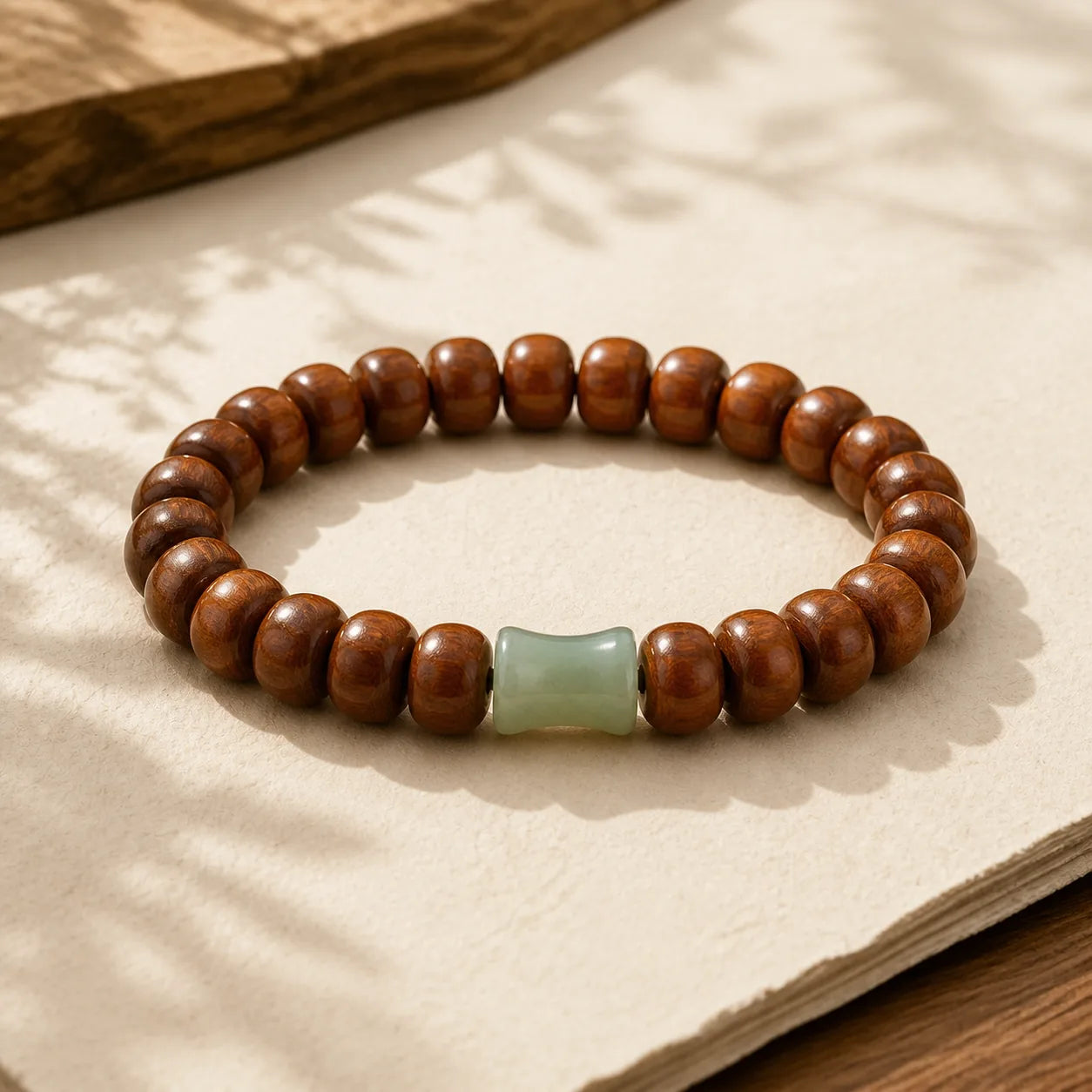 Natural Abelia Biflora Wood Hetian Jade Bamboo Bead Warding Off Evil Spirits Bracelet featuring Abelia Biflora Wood, Jade, Bamboo