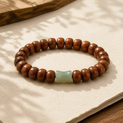 Natural Abelia Biflora Wood Hetian Jade Bamboo Bead Warding Off Evil Spirits Bracelet featuring Abelia Biflora Wood, Jade, Bamboo
