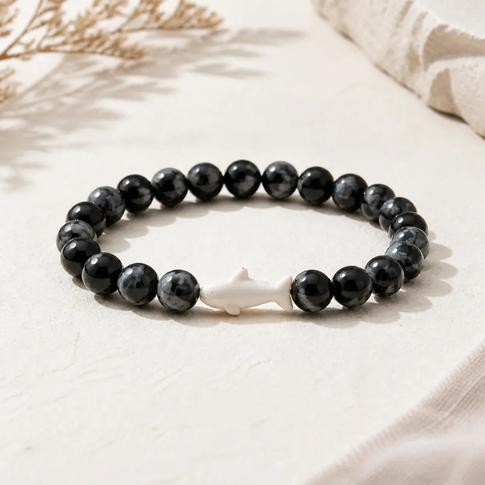 Natural Agate Stone Shark Wisdom Bracelet featuring Gray Agate, Crackle Agate, Green Agate