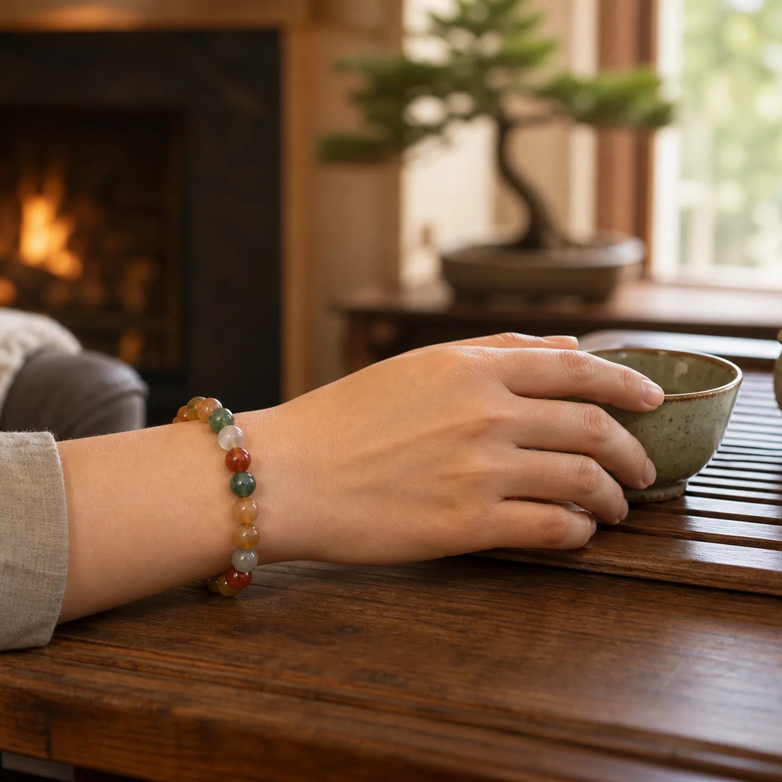 Natural Alashan Agate Confidence Bracelet featuring Alashan Agate, Jade