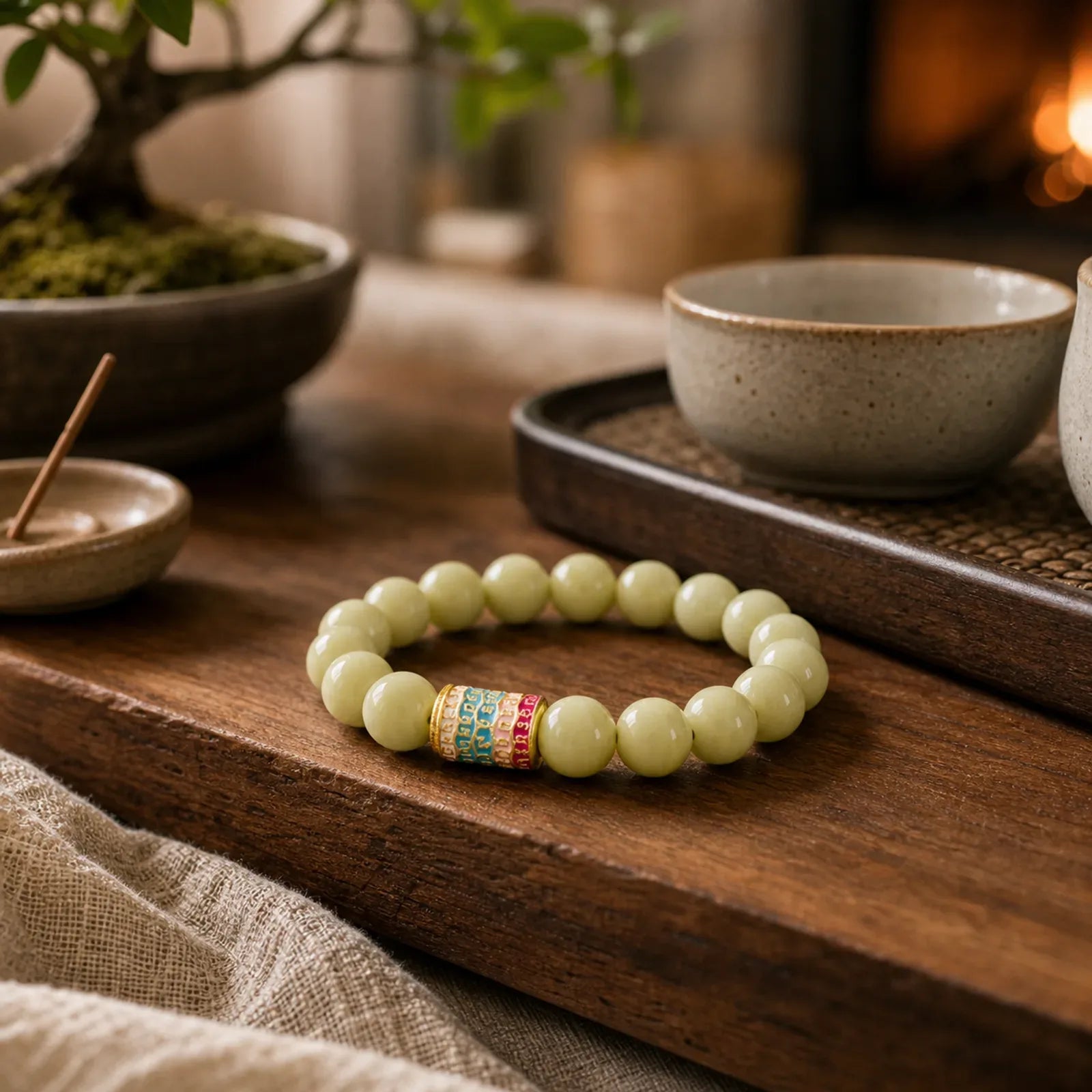 Natural Alashan Agate Encourage Bracelet featuring Alashan Agate, Jade