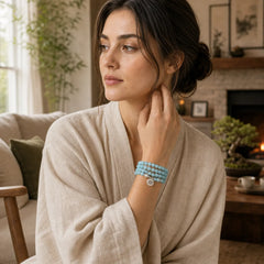 Natural Amazonite Stone Healing Lotus Mala Bracelet featuring Amazonite, Lotus