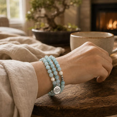 Natural Amazonite Stone Healing Lotus Mala Bracelet featuring Amazonite, Lotus