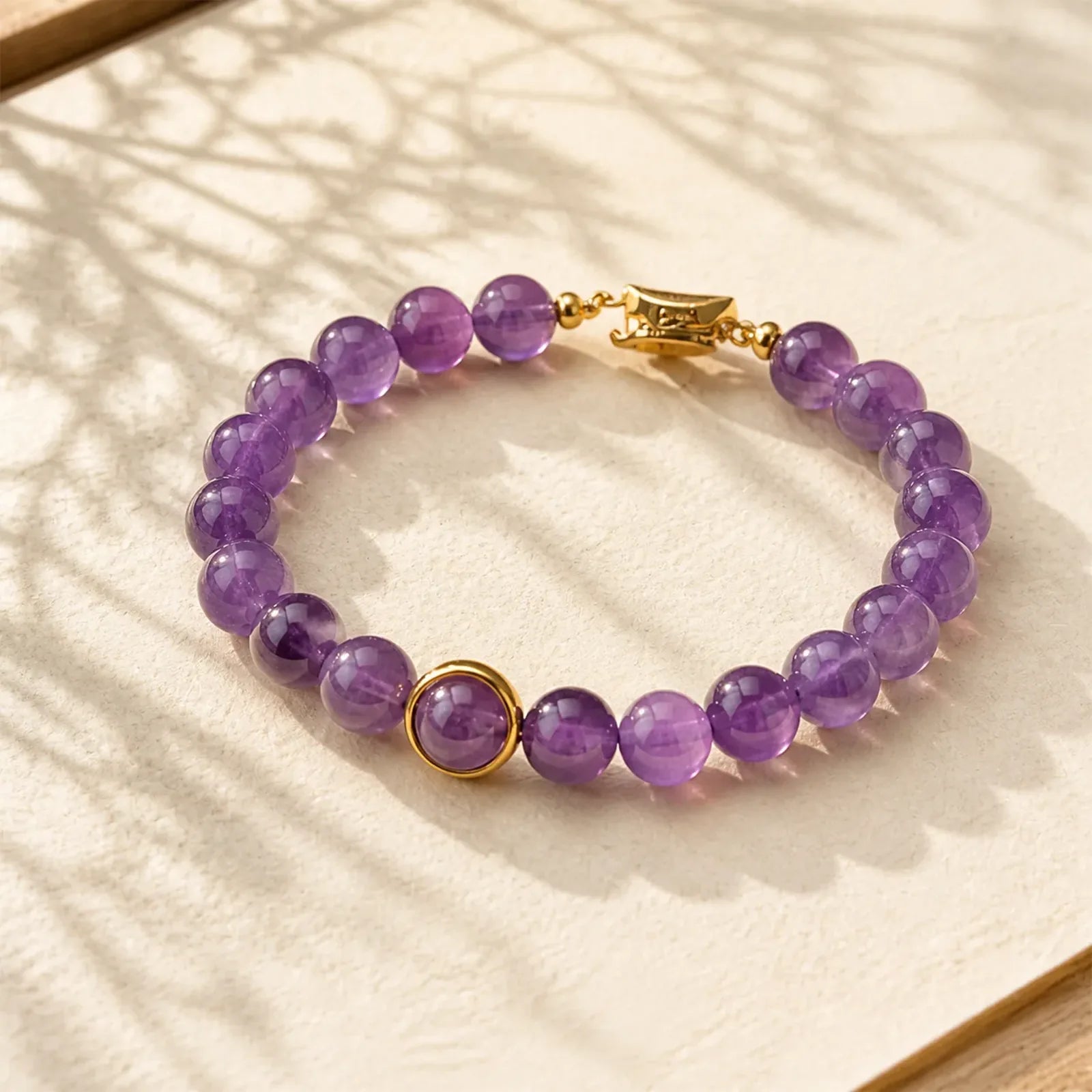 Natural Amethyst Beads Balance Relieves Stress Buckle Bracelet featuring Amethyst, Copper