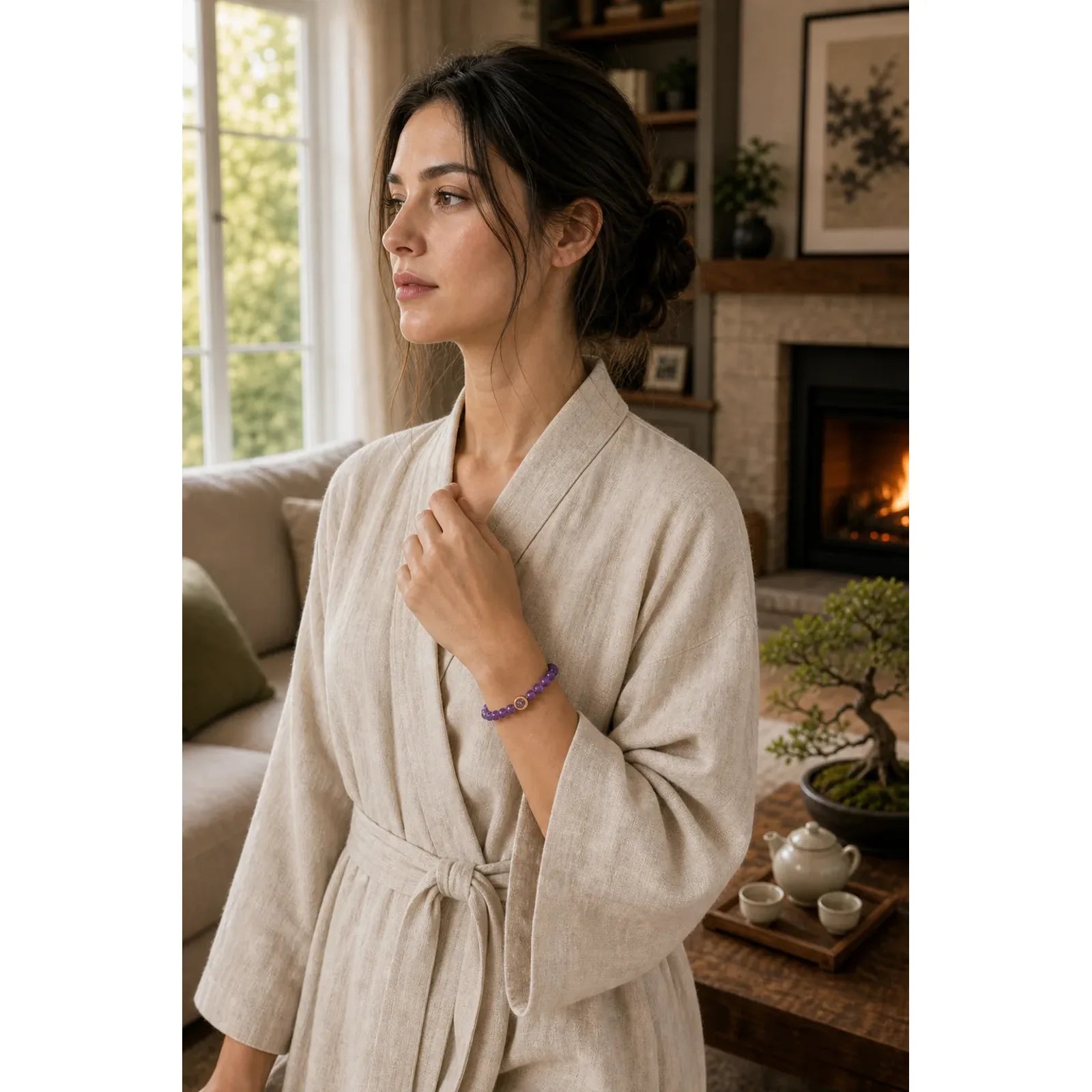 Natural Amethyst Beads Balance Relieves Stress Buckle Bracelet featuring Amethyst, Copper