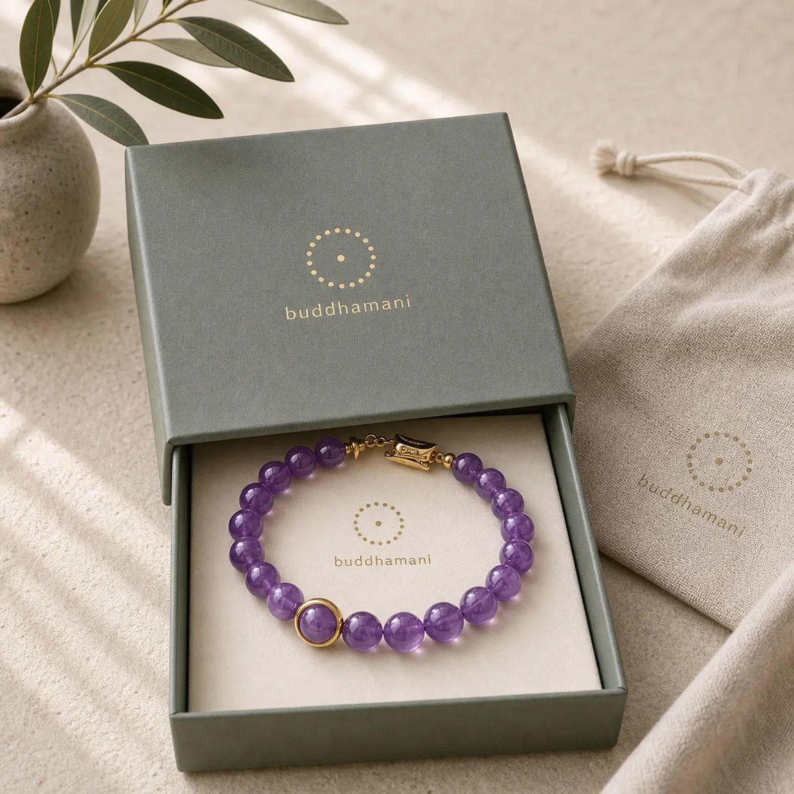 Natural Amethyst Beads Balance Relieves Stress Buckle Bracelet featuring Amethyst, Copper