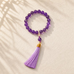 Natural Amethyst Beads Meditation Tassels Bracelet featuring Amethyst, Pearl