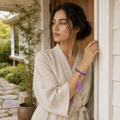 Natural Amethyst Beads Meditation Tassels Bracelet featuring Amethyst, Pearl
