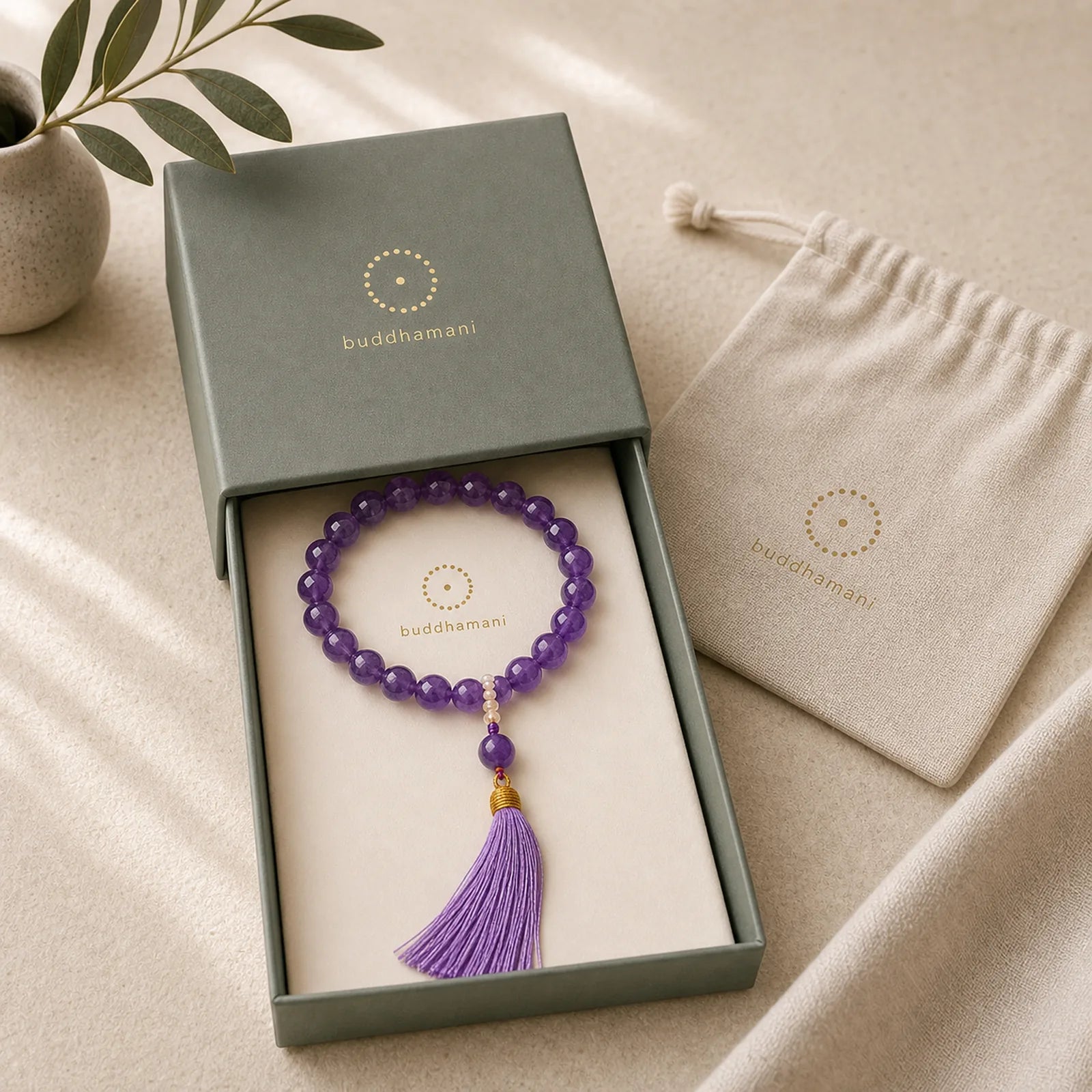 Natural Amethyst Beads Meditation Tassels Bracelet featuring Amethyst, Pearl