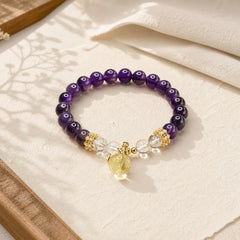 Natural Amethyst Citrine Money Bag Balance Bracelet featuring Amethyst, Citrine, Clear Quartz / White Crystal