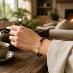 Natural Amethyst Citrine Money Bag Balance Bracelet featuring Amethyst, Citrine, Clear Quartz / White Crystal