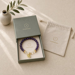 Natural Amethyst Citrine Money Bag Balance Bracelet featuring Amethyst, Citrine, Clear Quartz / White Crystal