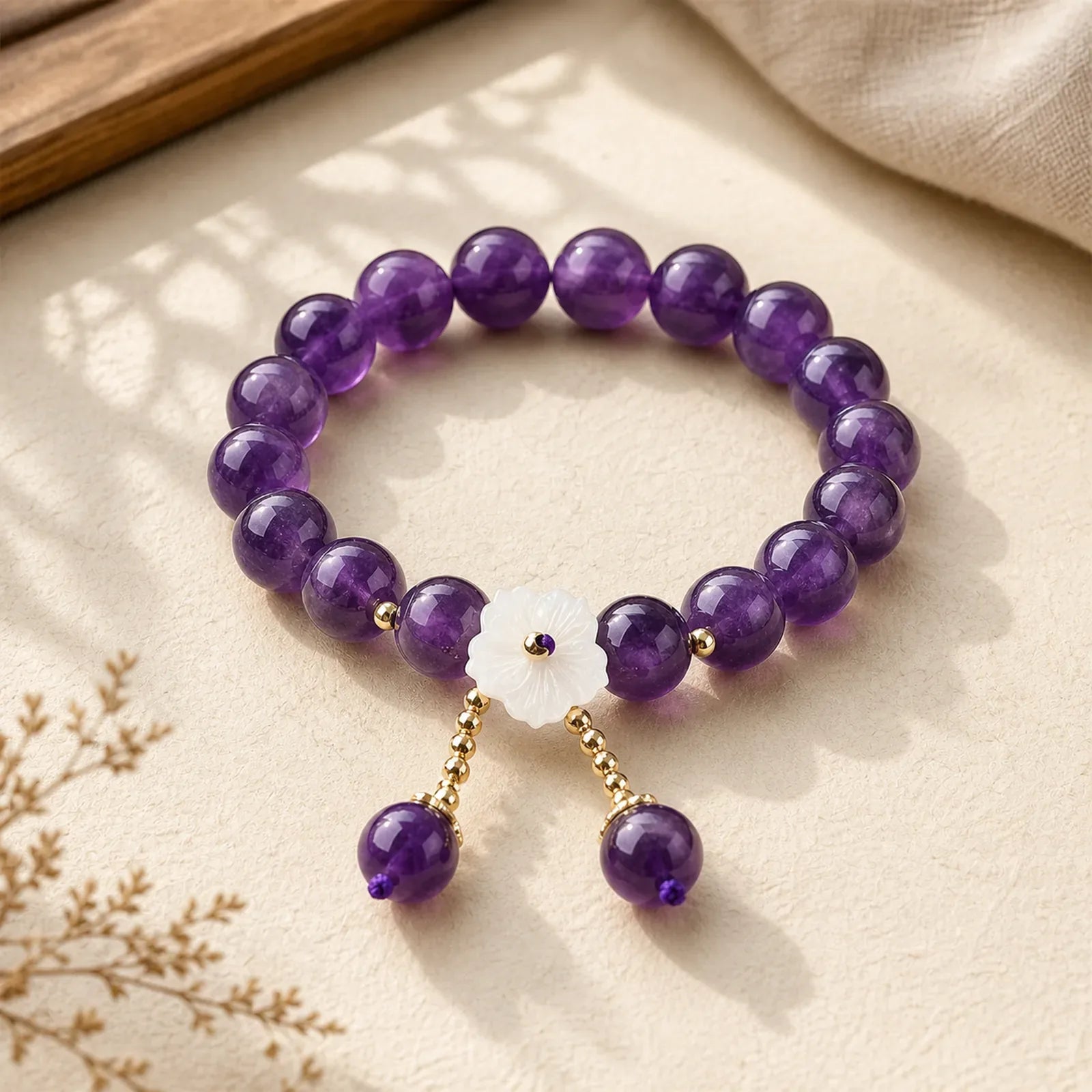 Natural Amethyst Crystal Flower Spiritual Healing Bracelet featuring Amethyst