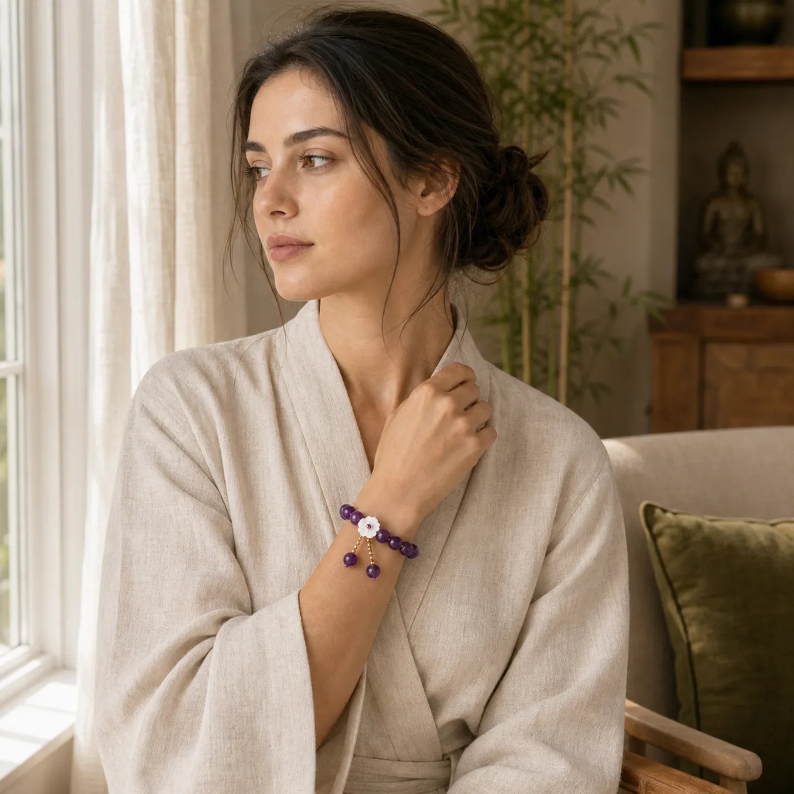 Natural Amethyst Crystal Flower Spiritual Healing Bracelet featuring Amethyst