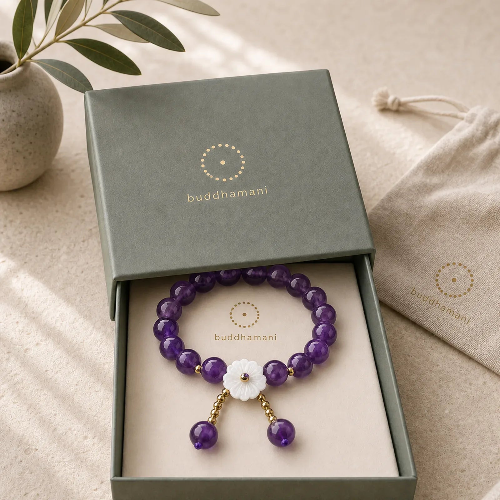 Natural Amethyst Crystal Flower Spiritual Healing Bracelet featuring Amethyst