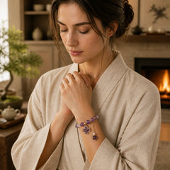 Natural Amethyst Crystal Four Leaf Clover Spiritual Healing Bracelet featuring Amethyst