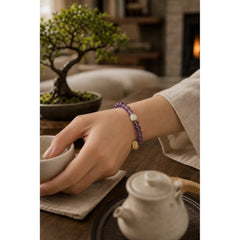 Natural Amethyst Crystal Hetian Jade Healing Charm Bracelet featuring Amethyst, Jade, Copper