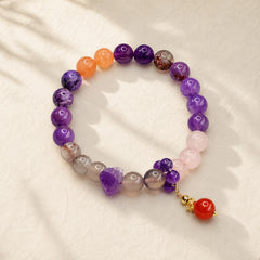 Natural Amethyst Crystal Inner Peace Healing Bead Charm Bracelet featuring Amethyst, Purple Phantom, Pink Crystal