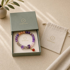 Natural Amethyst Crystal Inner Peace Healing Bead Charm Bracelet featuring Amethyst, Purple Phantom, Pink Crystal