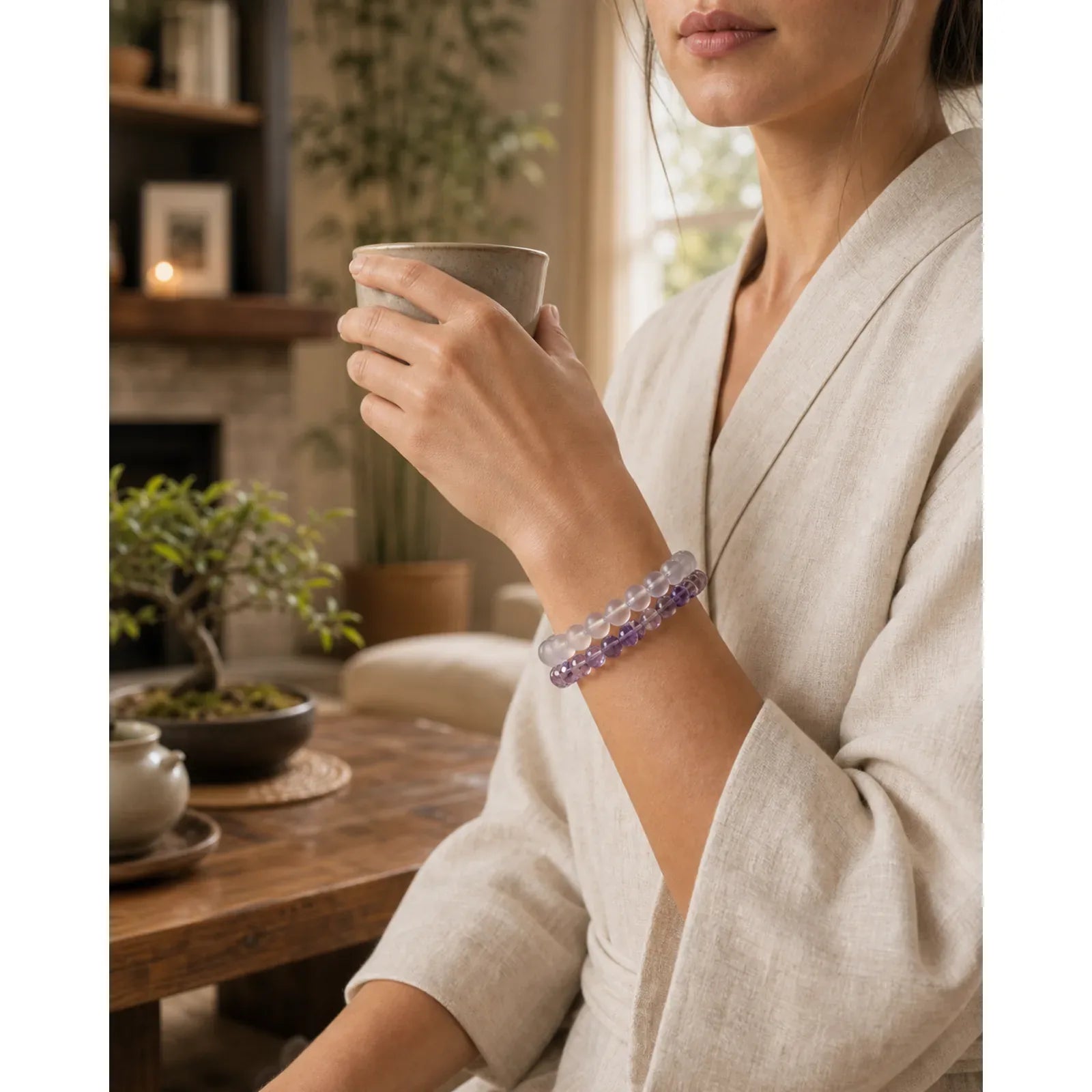 Natural Amethyst Crystal Meditation Healing Bracelet featuring Amethyst