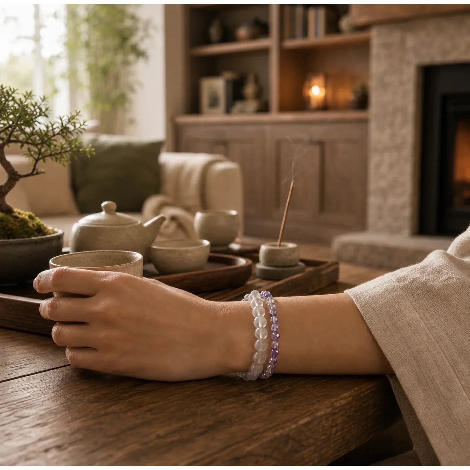 Natural Amethyst Crystal Meditation Healing Bracelet featuring Amethyst