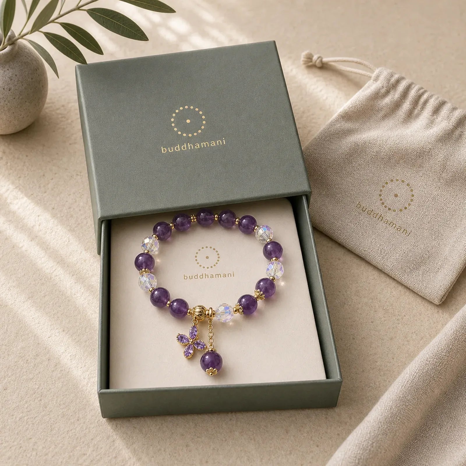 Natural Amethyst Crystal Spiritual Butterfly Charm Bracelet featuring Amethyst, Butterfly, Feng Shui Butterfly