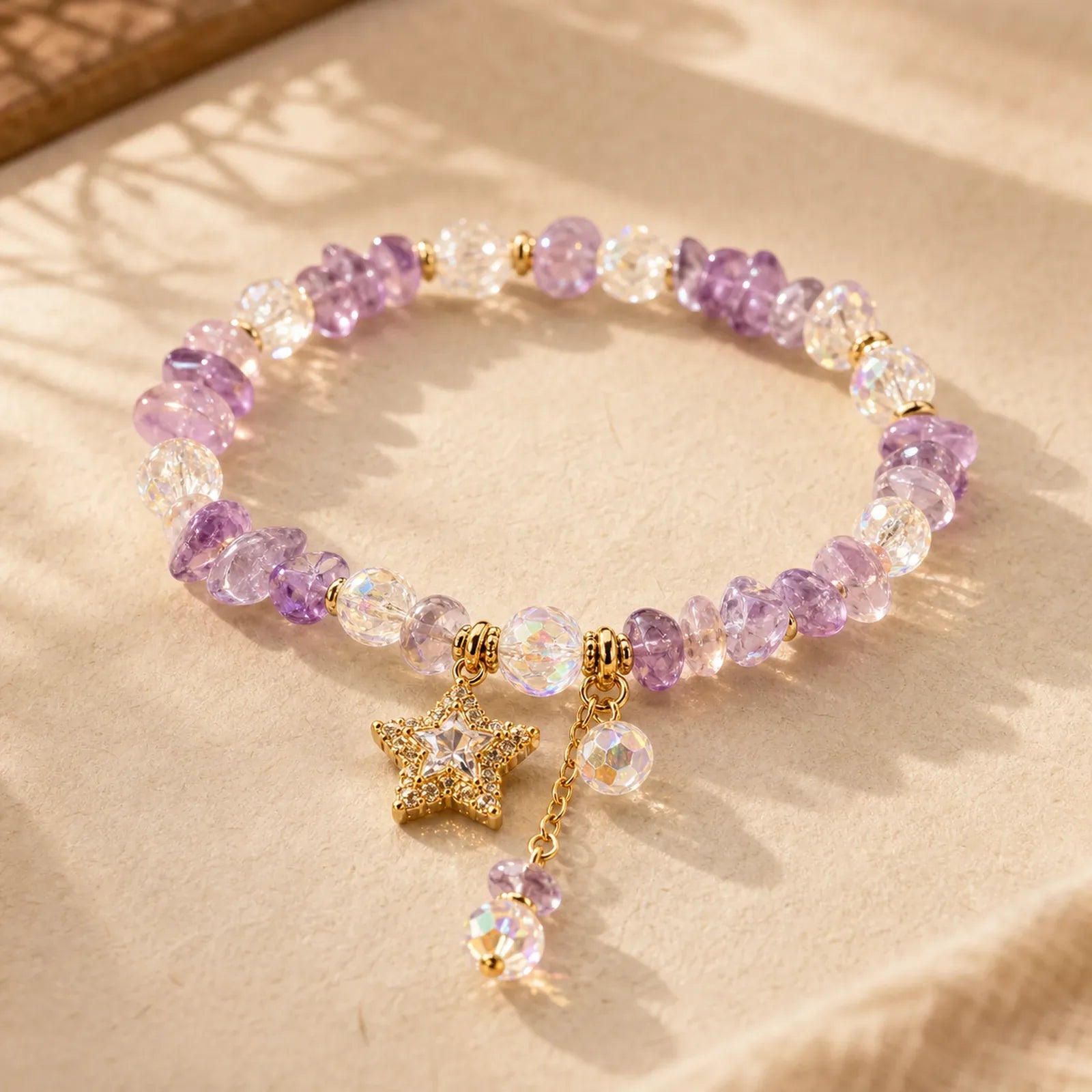 Natural Amethyst Crystal Star Charm Positive Transformation Bracelet featuring Amethyst, Copper