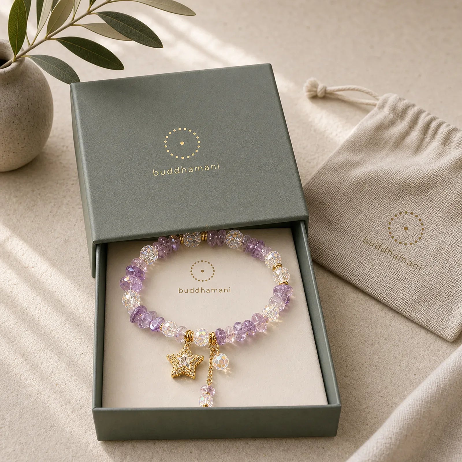 Natural Amethyst Crystal Star Charm Positive Transformation Bracelet featuring Amethyst, Copper