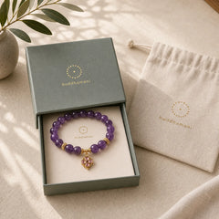 Natural Amethyst Four Leaf Clover Charm Communication Bracelet featuring Amethyst, Copper