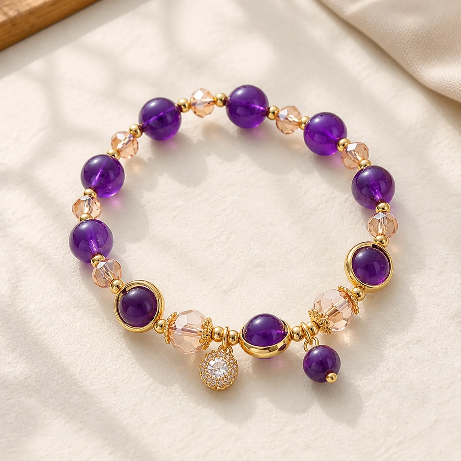 Natural Amethyst Geometric Crystal Meditation Bracelet featuring Amethyst, Copper