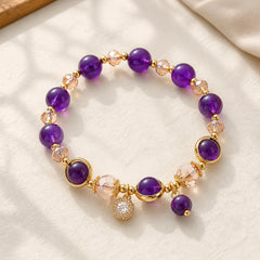 Natural Amethyst Geometric Crystal Meditation Bracelet featuring Amethyst, Copper