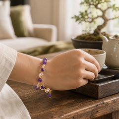 Natural Amethyst Geometric Crystal Meditation Bracelet featuring Amethyst, Copper