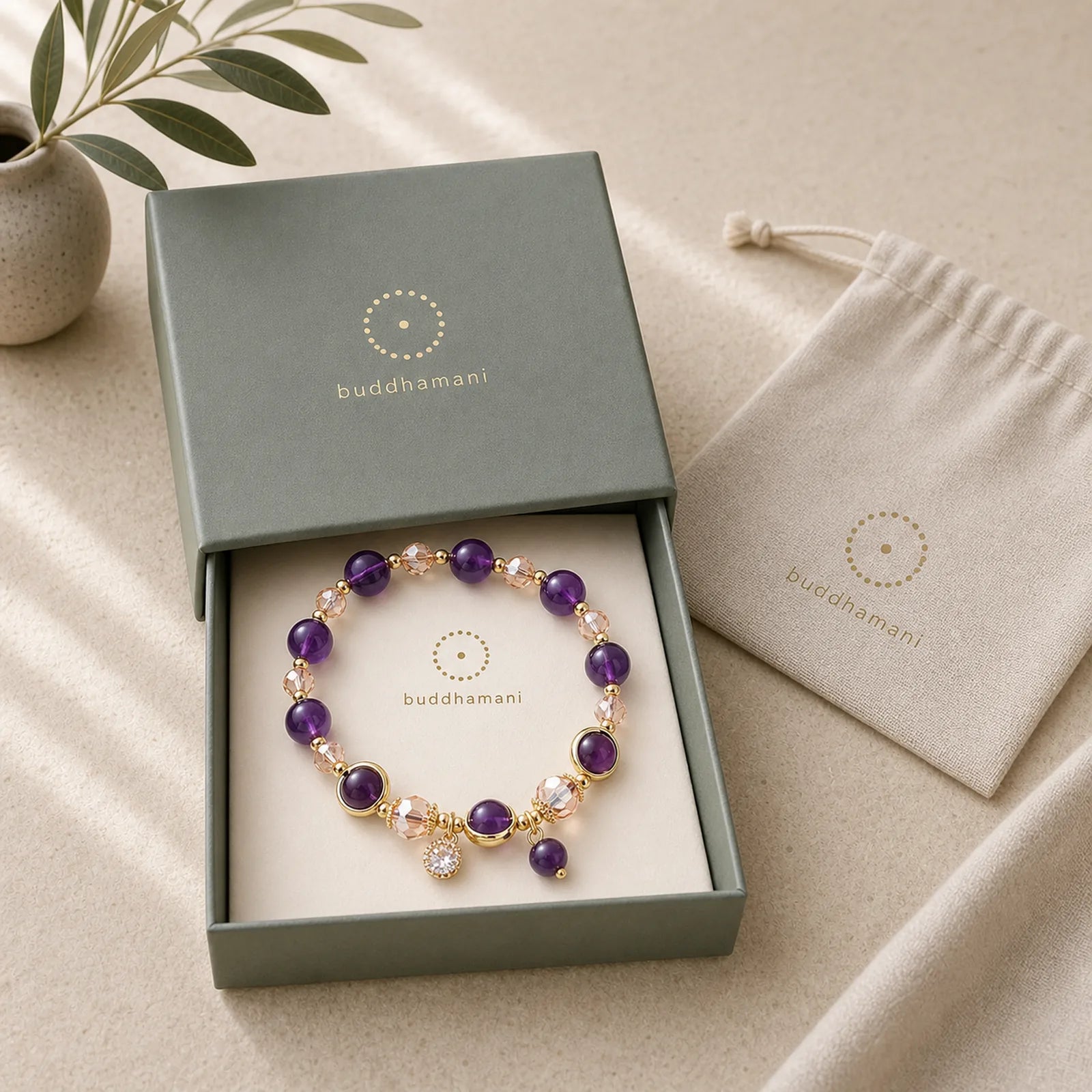 Natural Amethyst Geometric Crystal Meditation Bracelet featuring Amethyst, Copper