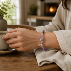Natural Amethyst Inner Peace Healing Star Charm Bracelet featuring Amethyst