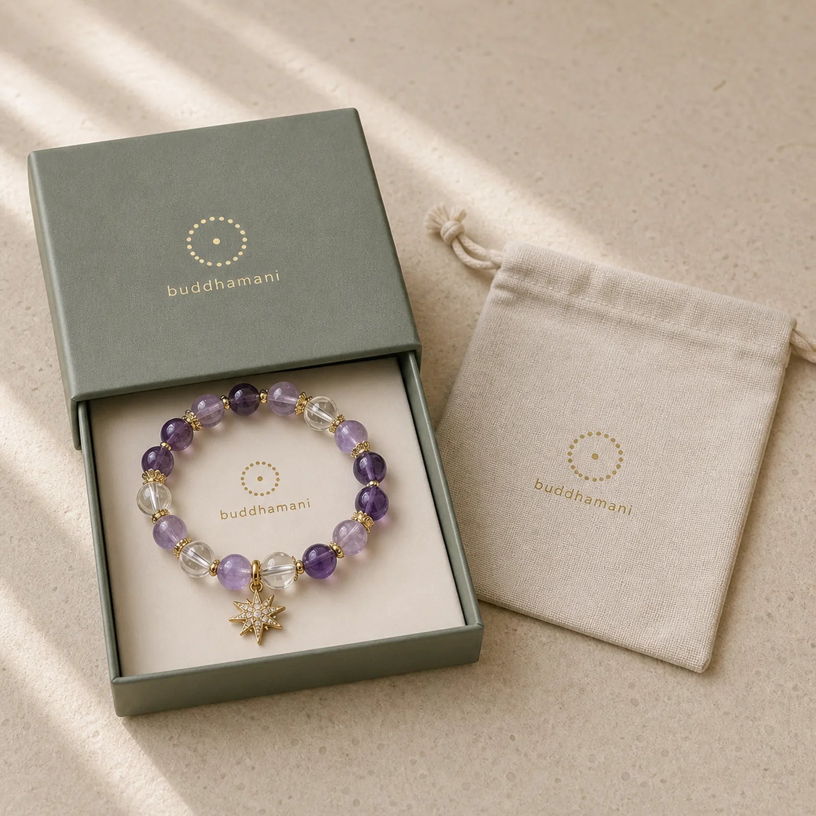 Natural Amethyst Inner Peace Healing Star Charm Bracelet featuring Amethyst