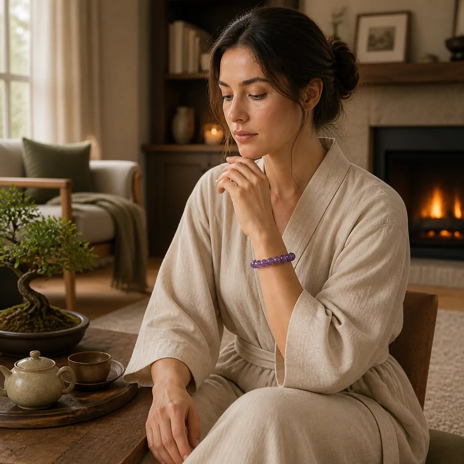 Natural Amethyst Inner Peace Meditation Bracelet featuring Amethyst