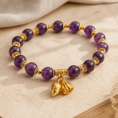Natural Amethyst Lotus Healing Spiritual Bracelet featuring Amethyst, Lotus, Lotus Symbol